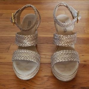 Michael Kors Metallic Wedge Sandals - White Gold